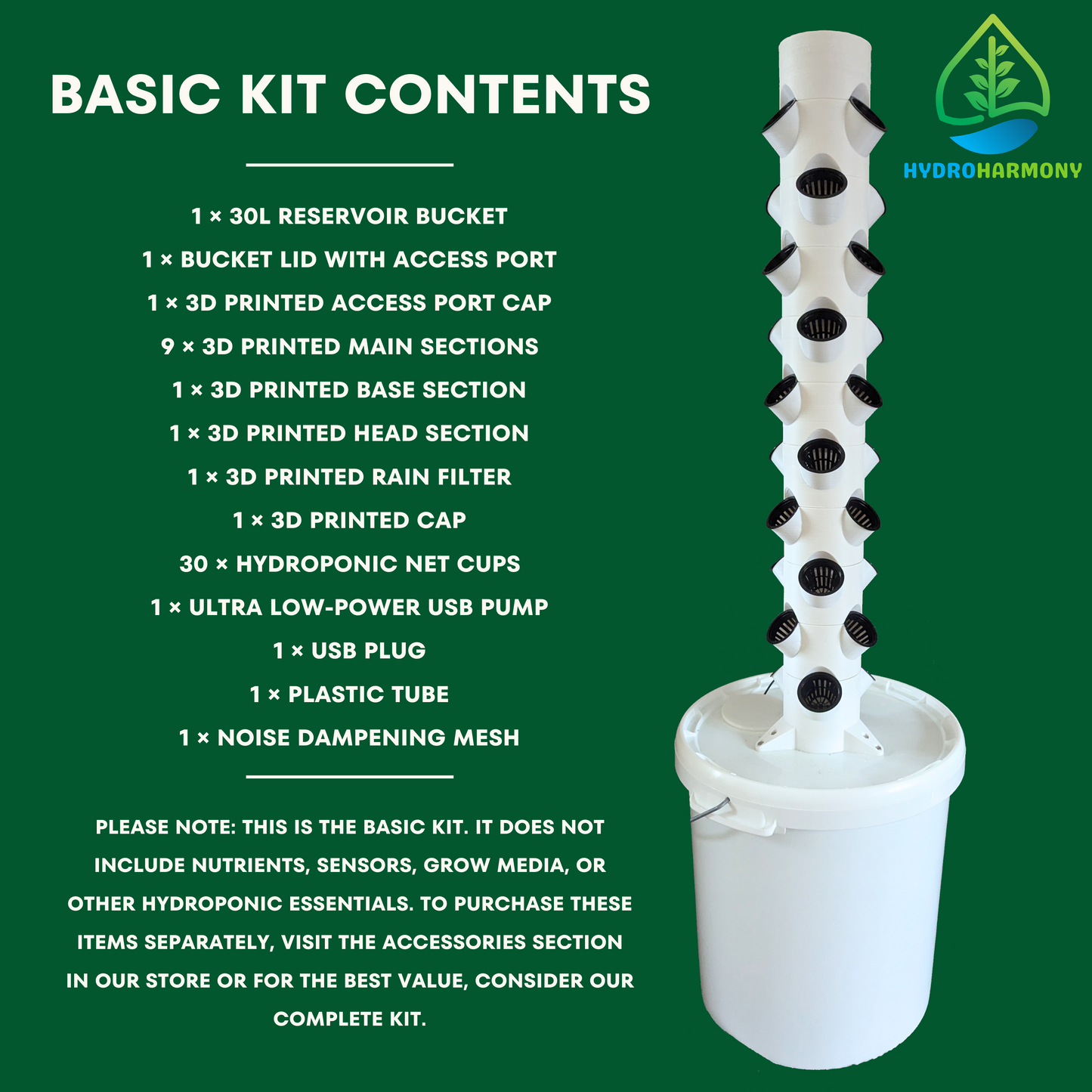 Hydroponic Tower Basic Kit - 30 Plant Capacity