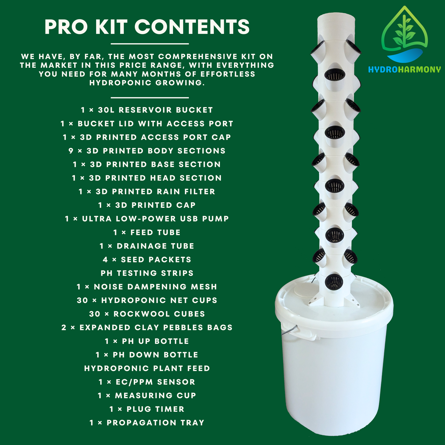 Hydroponic Tower Complete Set - 30 Plant Capacity
